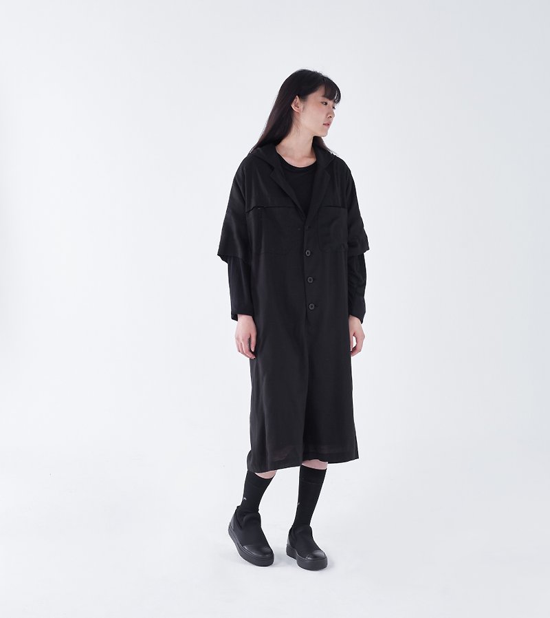 TRAN - hooded one-piece shorts - Overalls & Jumpsuits - Polyester Black