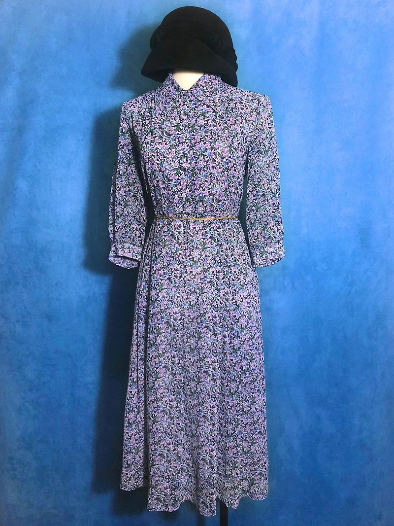 Blue purple flowers vintage dress / abroad brought back VINTAGE - One Piece Dresses - Polyester Blue