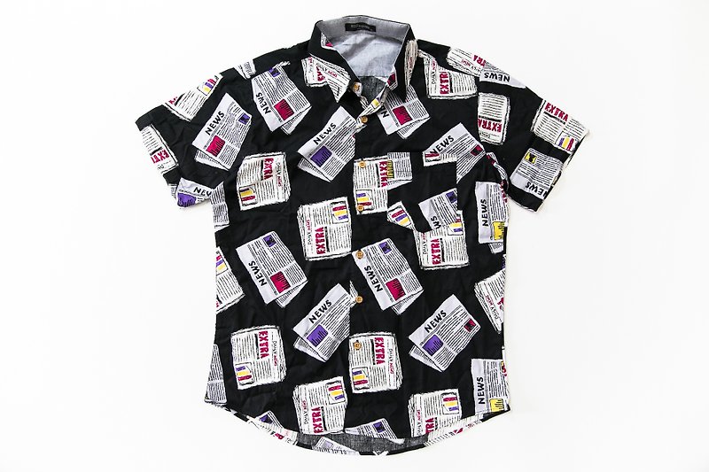 American retro shirt information black vintage vintage - Men's Shirts - Cotton & Hemp Black