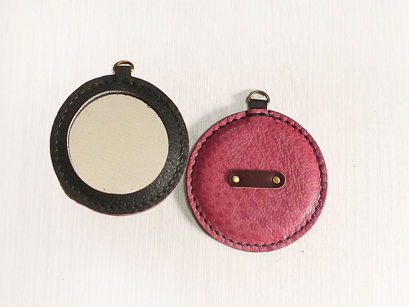 POPO│ Chun Yang makeup round mirror series │ │ pink leopard leather │ - Toiletry Bags & Pouches - Genuine Leather Pink