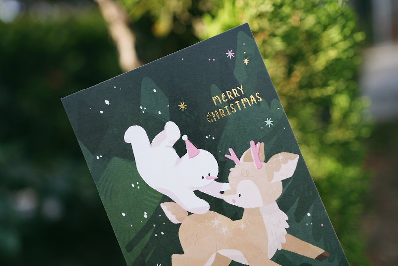 [Thick hot stamping] Snowman Feifei card with envelope - การ์ด/โปสการ์ด - กระดาษ สีเขียว