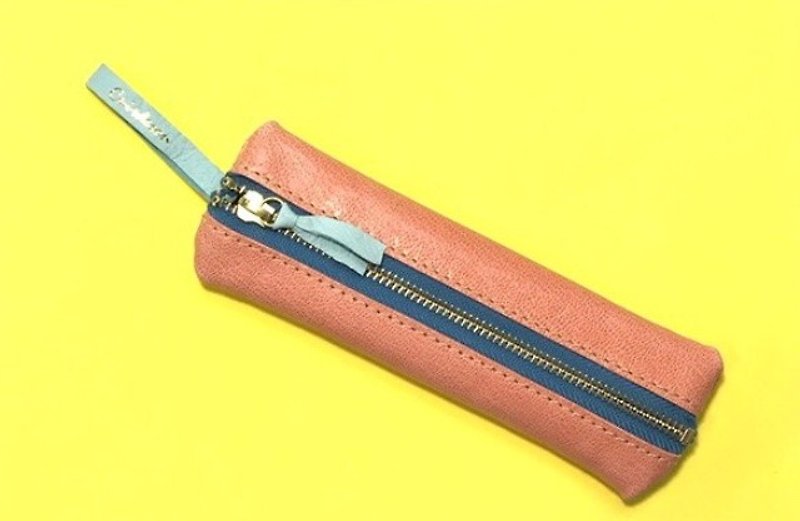 CU 201 PK Pen Case Slim Leather Leather Genuine Leather Smart Soft Simple Unisex All 5 Colors - Pencil Cases - Genuine Leather Pink