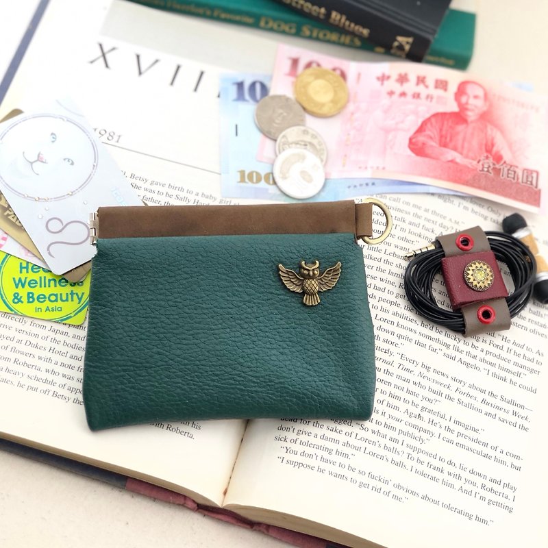 Shrapnel multi-function small bag --- coin purse / key / headset / banknote / card - กระเป๋าใส่เหรียญ - หนังแท้ สีเขียว
