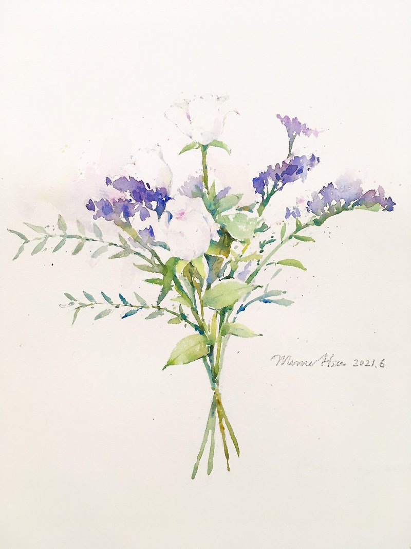 オンラインコース。ウーウー先生の水彩画の植物クラス-花（海外からの注文に限定）