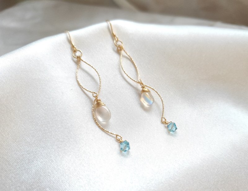 American gold-clad 14kgf earrings/moonstone - Earrings & Clip-ons - Crystal 