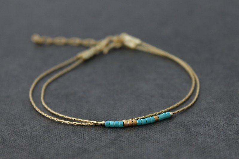 Gold Chain Bracelets With Turquoise Blue Miyuki Seed Beads