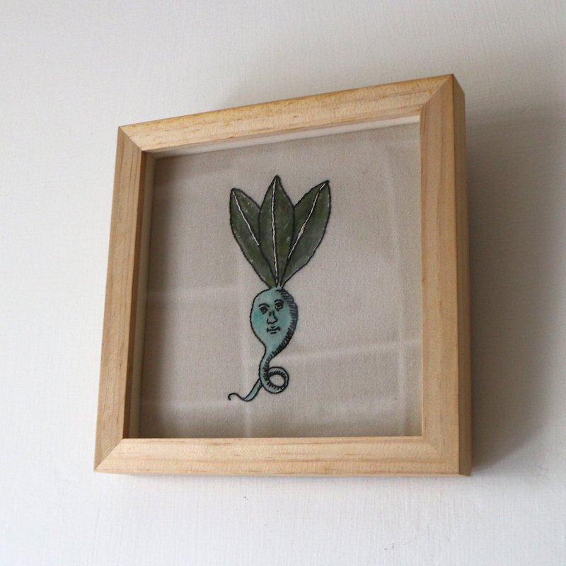 中世の人間の顔のハーブ植物の刺繡の絵 - フォトフレーム - 刺しゅう糸 グリーン