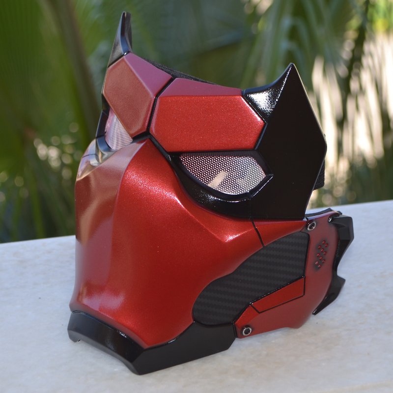 Red Ronin Mask Full Face, Red Hood Mask, Cyberpunk Mask, Halloween Mask, Samurai - Face Masks - Plastic Red