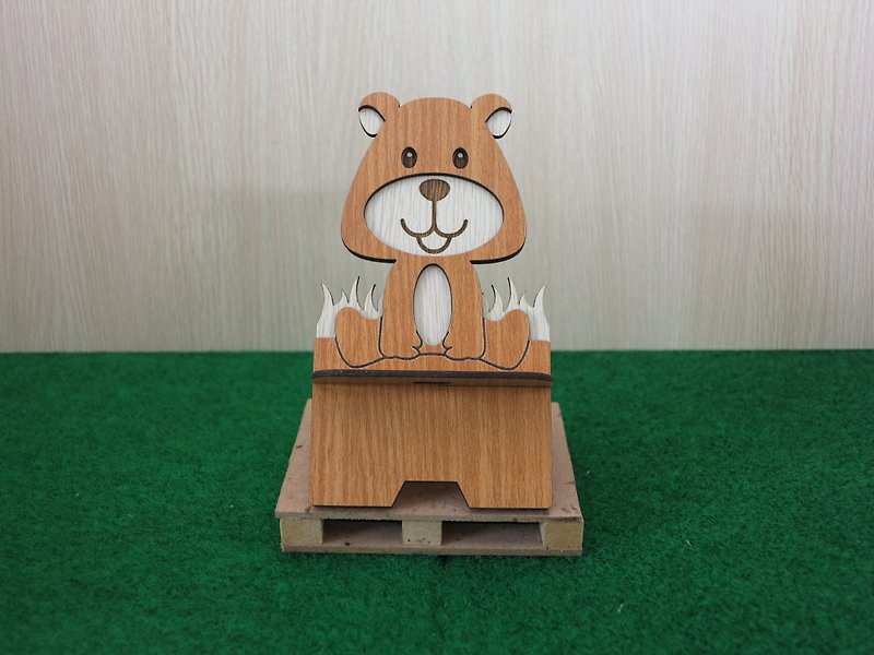【先生の日ギフト】木製携帯電話ホルダー─ヒグマ - 置物 - 木製 ブラウン