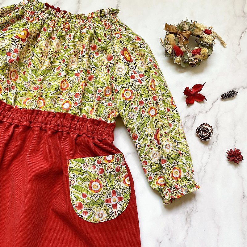 Spot Christmas floret mosaic dress - Skirts - Cotton & Hemp Multicolor