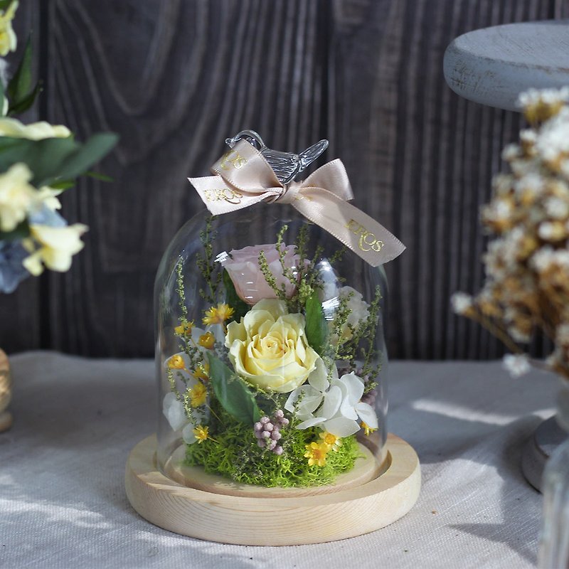 Preserved flower glass cover cup/bird glass cover/customized flower gift without withered flower/dry flower/rose - ช่อดอกไม้แห้ง - พืช/ดอกไม้ หลากหลายสี