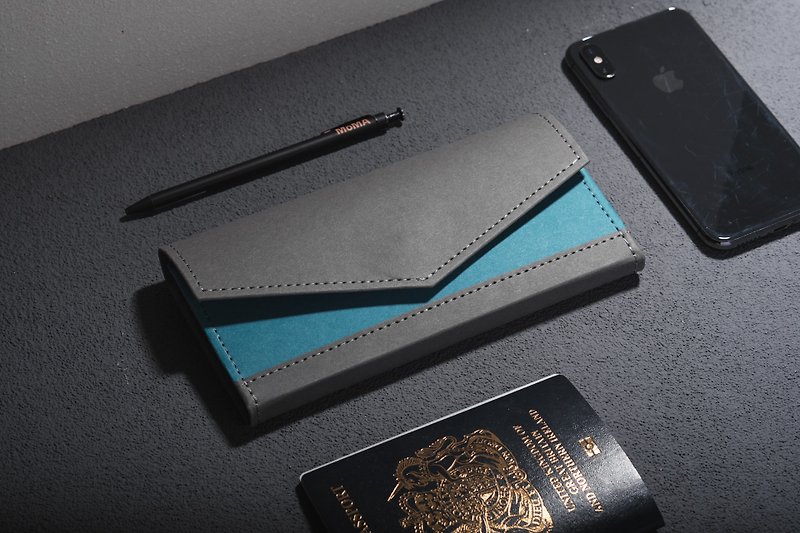 [Environmental protection and sustainability] DUO twin series traveler bag travel long clip leather paper environmental protection - Wallets - Paper Blue