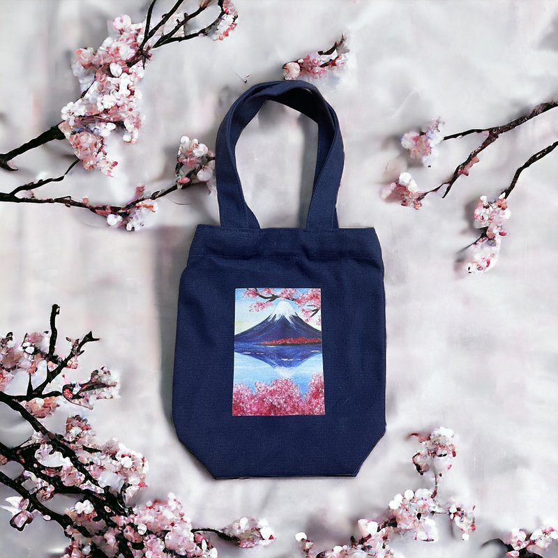 Oil painting Mount Fuji in Spring Drink Bag (enlarged version) - Beverage Holders & Bags - Other Materials Multicolor