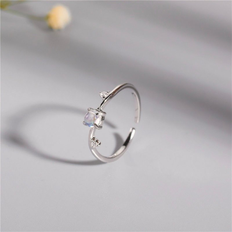 │Light Luxury│Cinderella • Open Ring• Sterling Silver Ring• Natural Moonstone Anti-Allergy - General Rings - Sterling Silver 