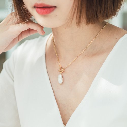 星宇漫遊 Girl's Universe 方寸之間。巴洛克矩形珍珠 14K包金 水晶礦石設計項鍊