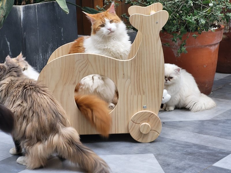Solid wood whale cat litter cat bed toys scratching post claw grinding movable i - Bedding & Cages - Wood Khaki