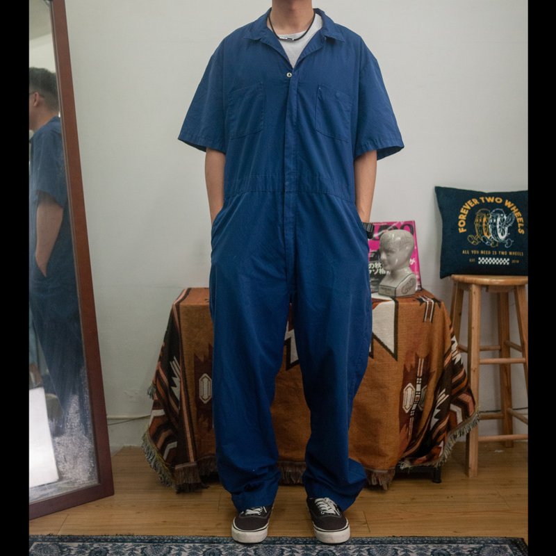 DICKIES blue short-sleeved jumpsuit COVERALLS cut label vintage second-hand - Men's Pants - Cotton & Hemp Blue