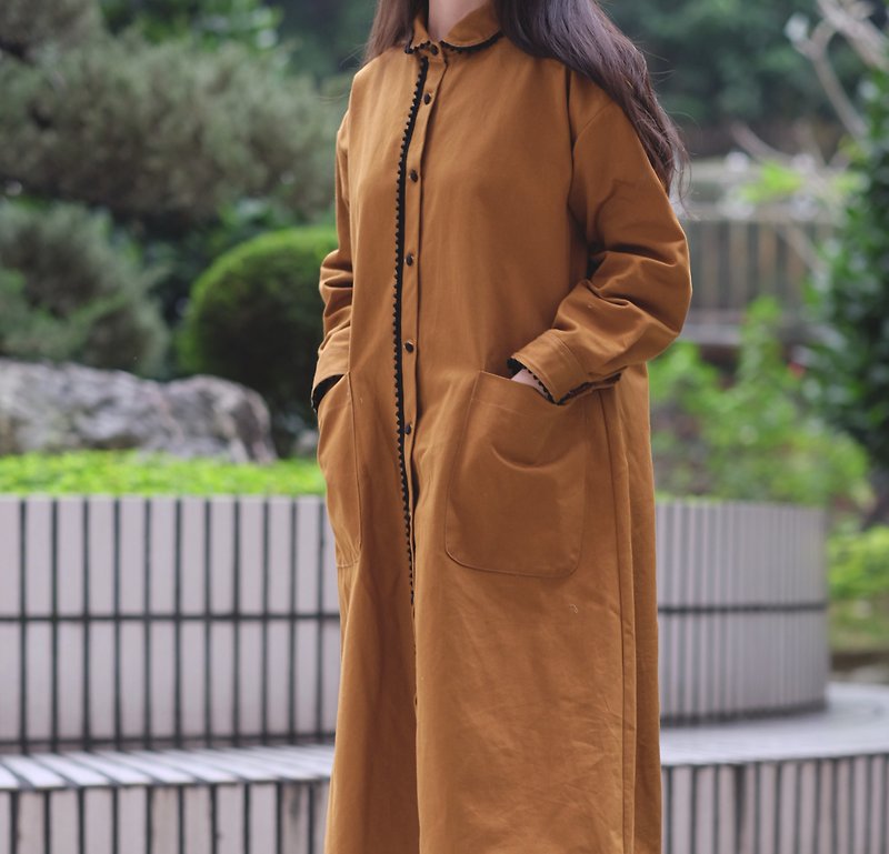 Earth long dress shirt coat - Women's Tops - Cotton & Hemp Brown