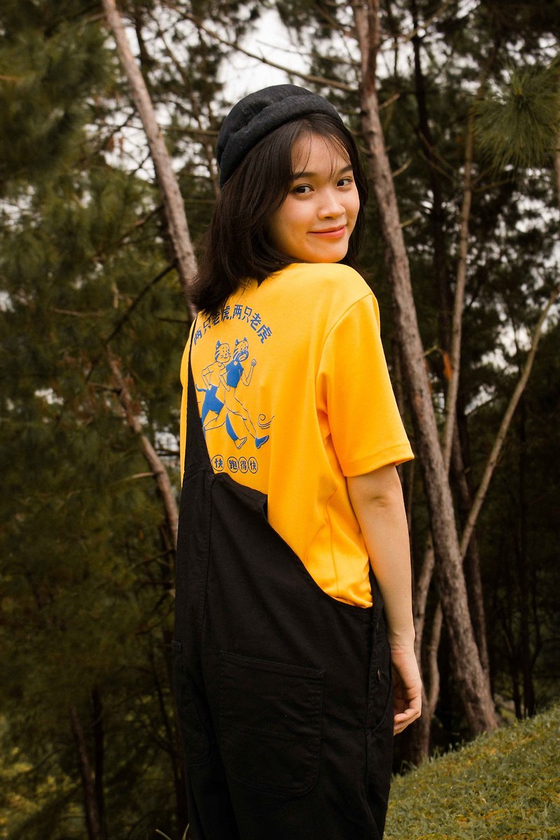 黄色の2つのタイガース刺繍Tシャツ - Tシャツ メンズ - コットン・麻 オレンジ