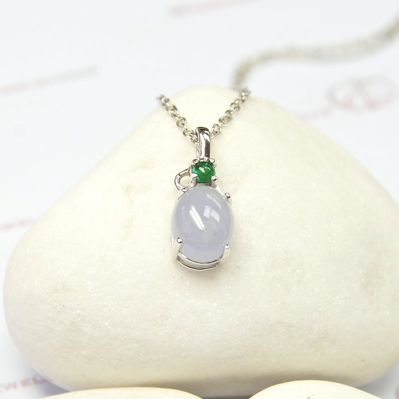 Semi-Precious Stones Necklaces Purple - 18K White Gold Natural Purple Jade Burmese Jade with Gemstone Pendant (Free Shipping)