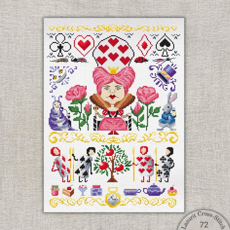 Red fairytale queen of cards in cross stitch pattern - 其他數位商品 - 其他材質 