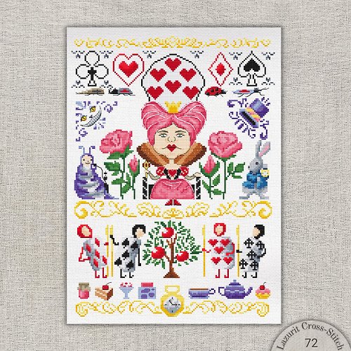 LazuritCS Red fairytale queen of cards in cross stitch pattern