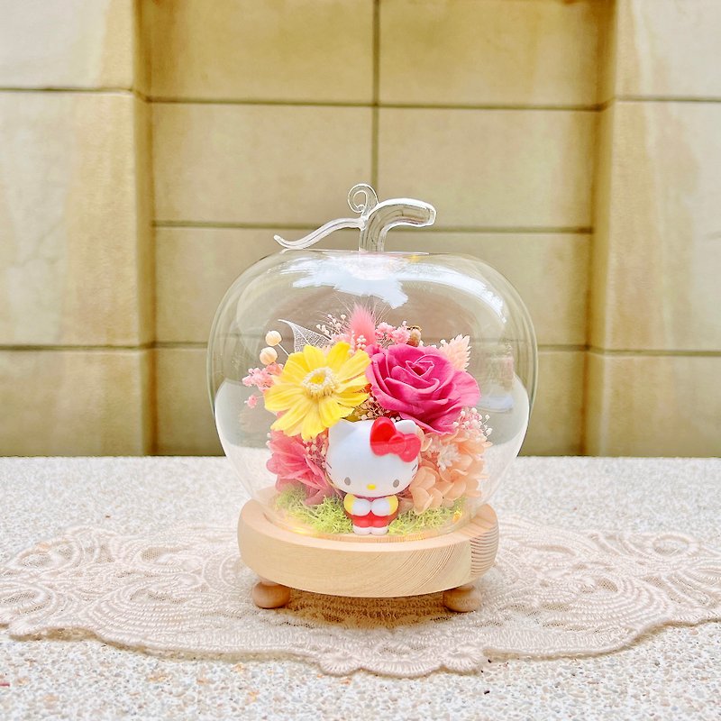 Hello kitty/preserved flower/dried flower/night light/apple/glass cup/glass cover - ช่อดอกไม้แห้ง - พืช/ดอกไม้ หลากหลายสี