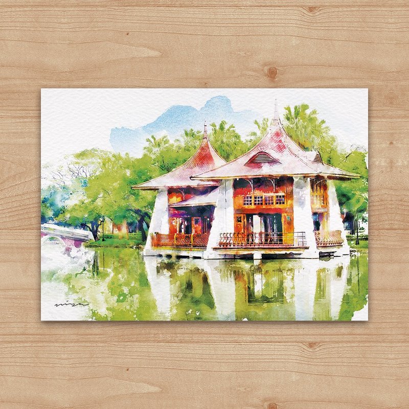 明信片 繪畫系列 – 臺中公園 湖心亭 - 卡片/明信片 - 紙 白色