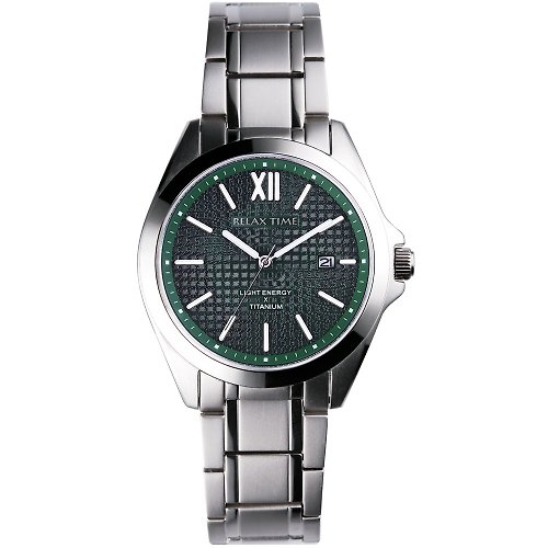米朵貝菈．時光的禮物 Relax time 鈦金屬 光能 男錶 中性錶款-綠