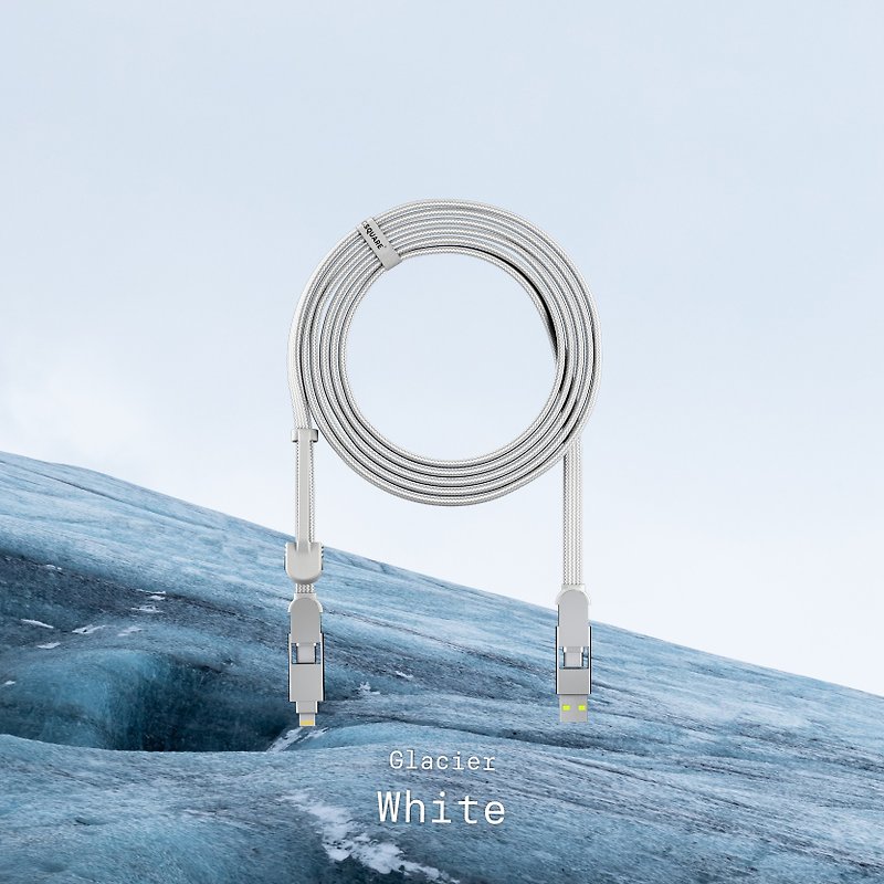 inCharge XL 六合一 100W充電傳輸線 300cm/USB-C快充版-冰鑽白 - 行動電源/充電線 - 鋁合金 白色