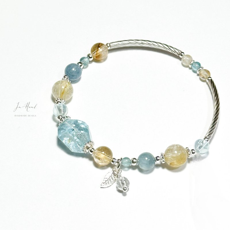 曙光松蘿湖-原礦拓帕石.鈦晶.藍晶石-純銀設計款手鍊 - 手鍊/手環 - 水晶 黃色