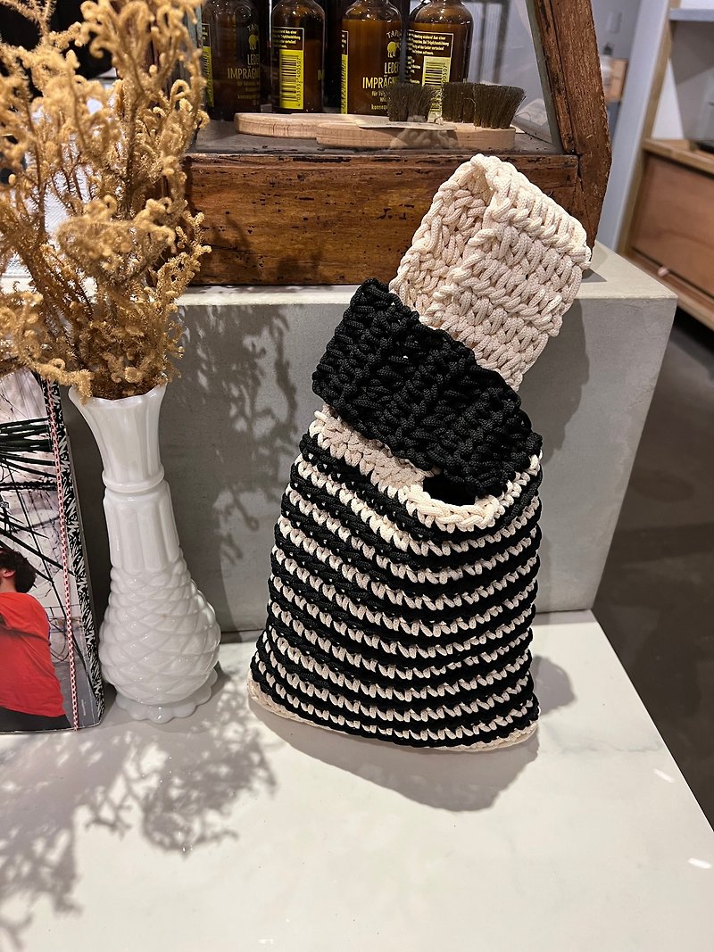 Black and white rabbit bag hand knitted bag handbag crochet knitted bag crochet bag - Handbags & Totes - Cotton & Hemp 