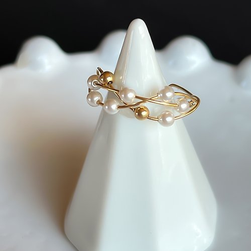 stella-jewelry 2Way Ring & Ear cuff Handmade 14kgf Swarovski Pearl ×Gold Twist Ring 【gift box】