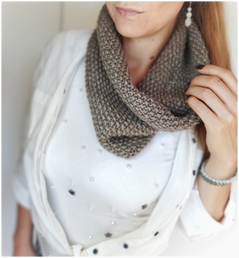 Wool Scarves Brown - Infinity scarf alpaca knitted for women , handmade accessories , knit accessory