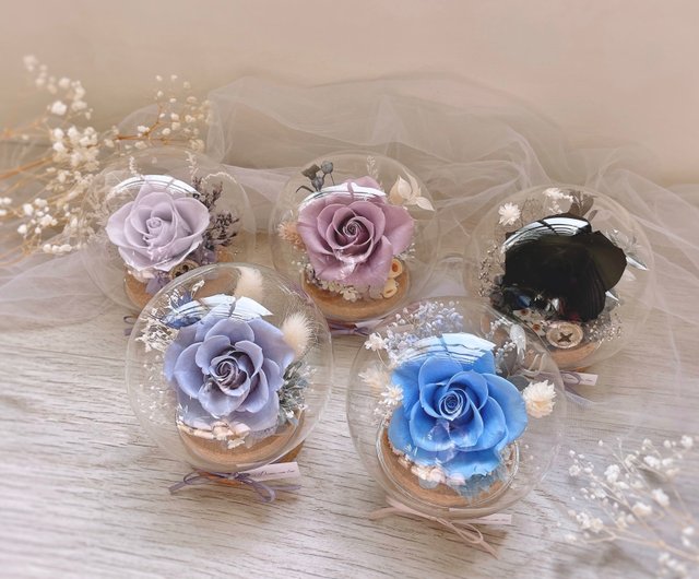 プリザーブドフラワーガラスドーム - 唯一のクールトーン l 日本産