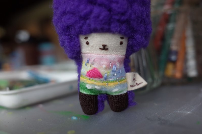 Duoer Bunny-Embroidery Bunny-Rainbow Rain - Stuffed Dolls & Figurines - Cotton & Hemp Purple