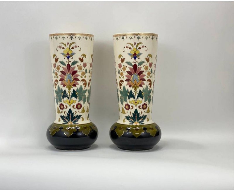 ロイヤルボンアンティーク花瓶 |手描きのエナメルセラミック花瓶のペア|ユニークなペアの花瓶 |アンティークセラミック花瓶 |花瓶 - その他の家具 - 陶器 多色