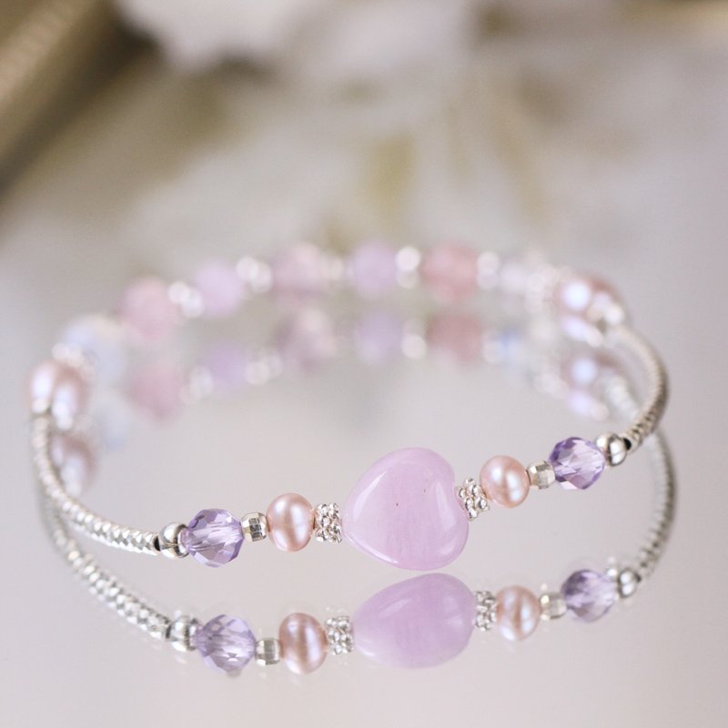 Amethyst Moonstone Pearl Kunzite Love Rose Quartz Sterling Silver Crystal Bracelet Happiness Good Popularity - Bracelets - Crystal Purple