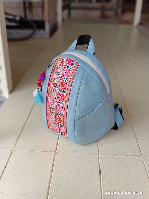 yaying handmade Backpack Blue turtleneck backpack