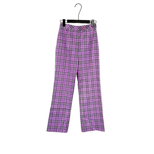 蘿綺莉蕾芭索 二手 紫色 格紋 輕薄 彈性 直筒 高腰 25 長褲 PF322