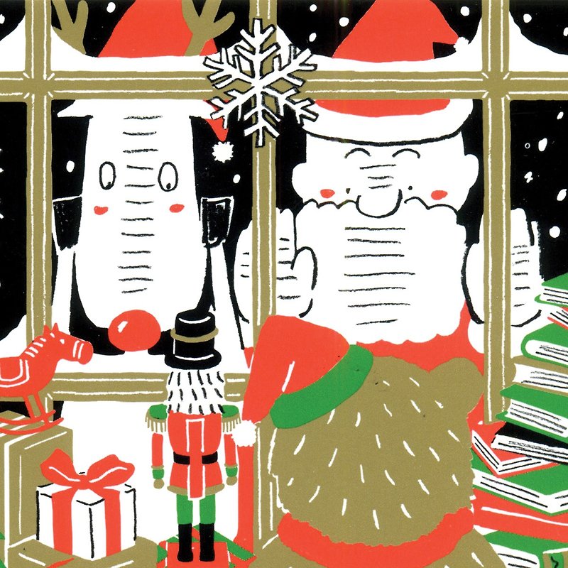Christmas Card-2021 Santa Claus and Elk Daily Christmas Postcard No. 15-Christmas Window - การ์ด/โปสการ์ด - กระดาษ สีทอง