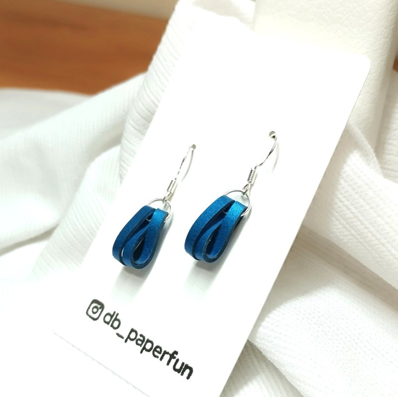 衍紙 捲紙 紙工藝 紙珠寶 手作飾品--纏繞/寶藍色 paper earring - 耳環/耳夾/耳骨夾 - 紙 藍色