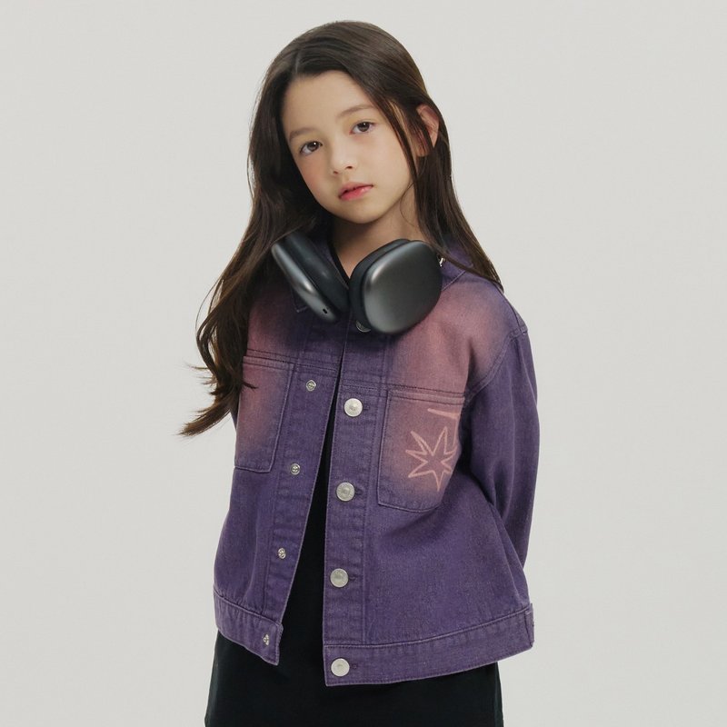 Color-washed denim jacket purple - 男/女童外套 - 棉．麻 紫色