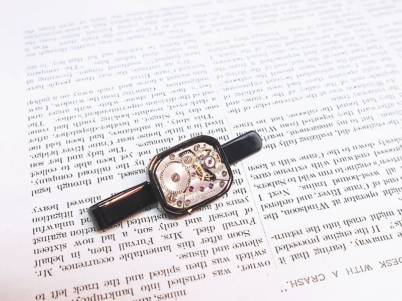 1960 antique watch movement tie clip black - เนคไท/ที่หนีบเนคไท - โลหะ สีดำ