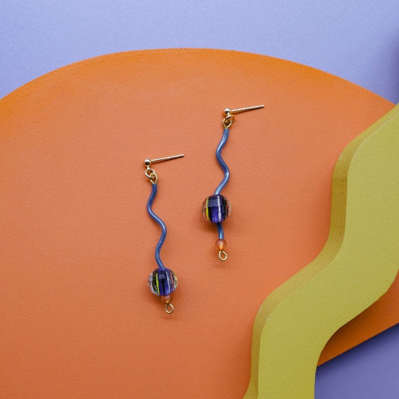 Blue and Orange Marbles Earrings - Earrings & Clip-ons - Glass Blue