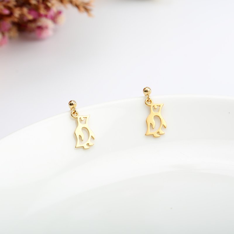 【Angel & Me】可愛 小企鵝 14KGF 包金/注金 一對 耳環 耳夾 - 耳環/耳夾/耳骨夾 - 24k 金 金色