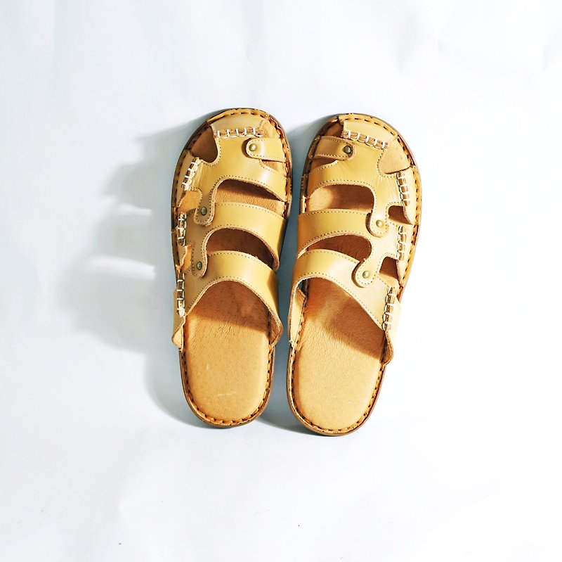 100% Handmade BEIGE ELLA Flat Leather Sandals