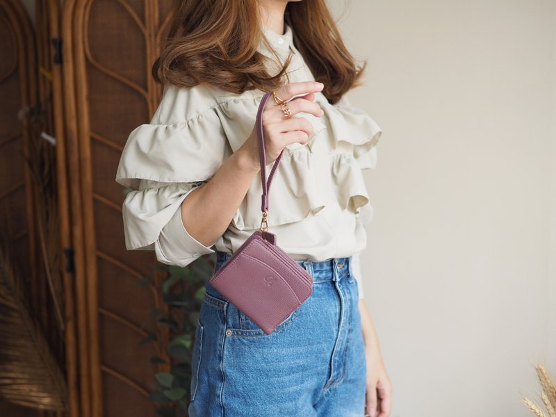 Anna (Grape): Mini wallet, short wallet, cow leather, Bifold Zipper, Purple - 錢包/皮夾/長短夾 - 真皮 紫色