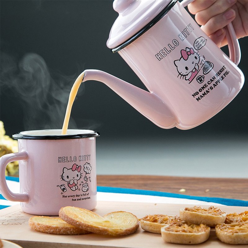 Out of print spot Sanrio authorized Hello Kitty enamel cup pot set - ถ้วย - วัตถุเคลือบ สึชมพู