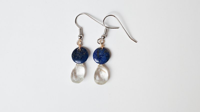 [Blue] Handmade X natural stone earrings - Earrings & Clip-ons - Other Metals 